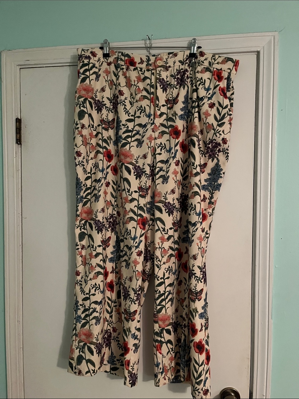 Cider Floral Cream Boot Cut Pants with Multicolor Botanical Print